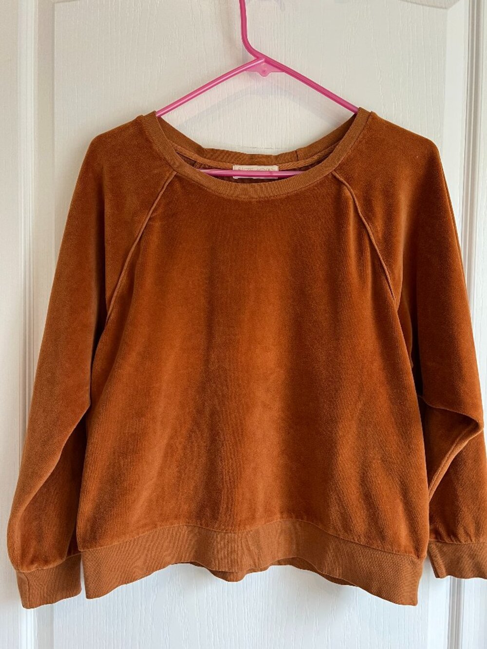 Suzie Kondi Saba Raglan Velour Crewneck Pullover Sweatshirt Myrrh Orange Sz: M